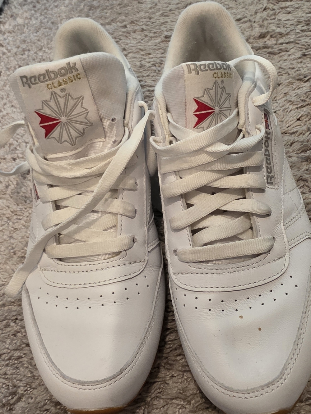Reebok Classic White Leather Sneakers with Red Logo